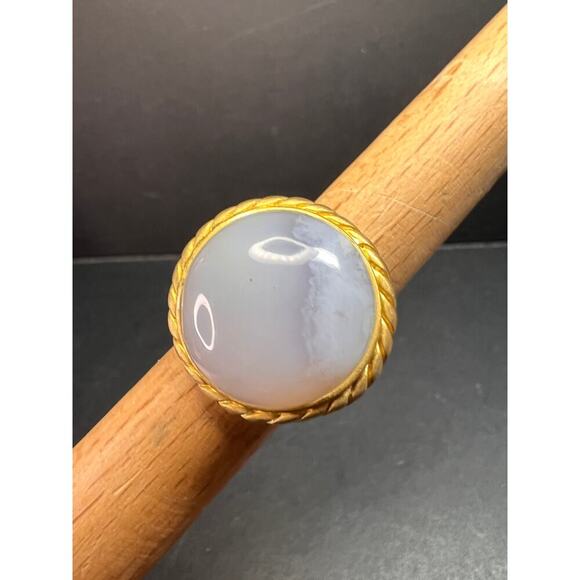 Glow By Sheila Fajl Signed Blue Agate Ring brushed 18kt Plated size 7 - Picture 11 of 14